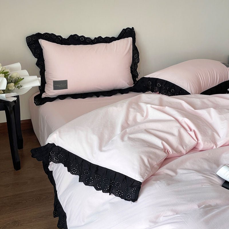 Black Lace Ruffle Bedding Set / Purple