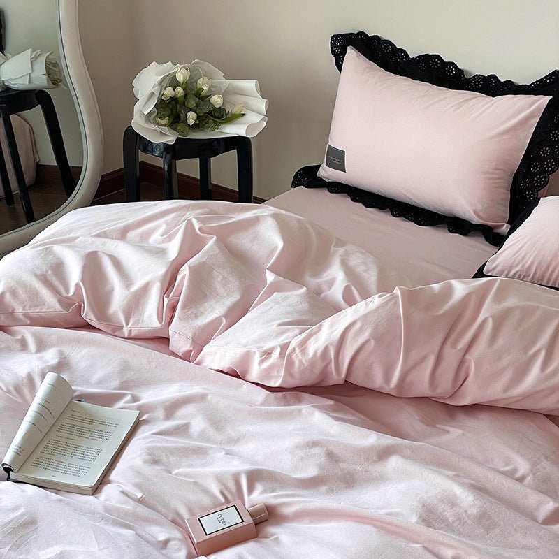 Black Lace Ruffle Bedding Set / Purple