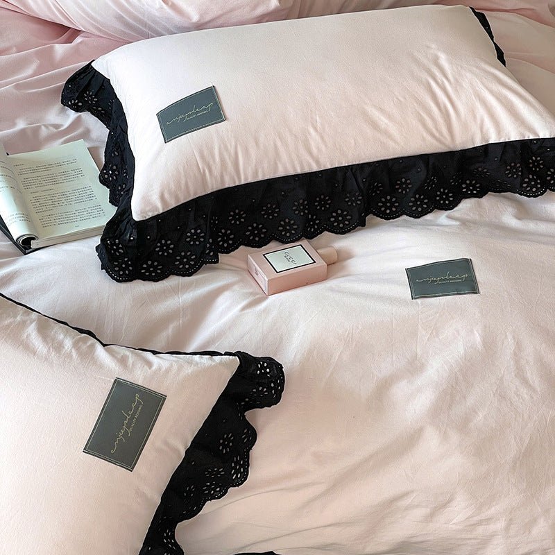 Black Lace Ruffle Bedding Set / Purple