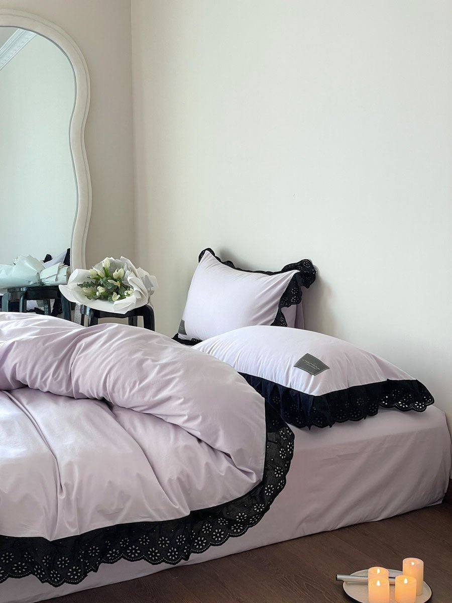 Black Lace Ruffle Bedding Set / Purple