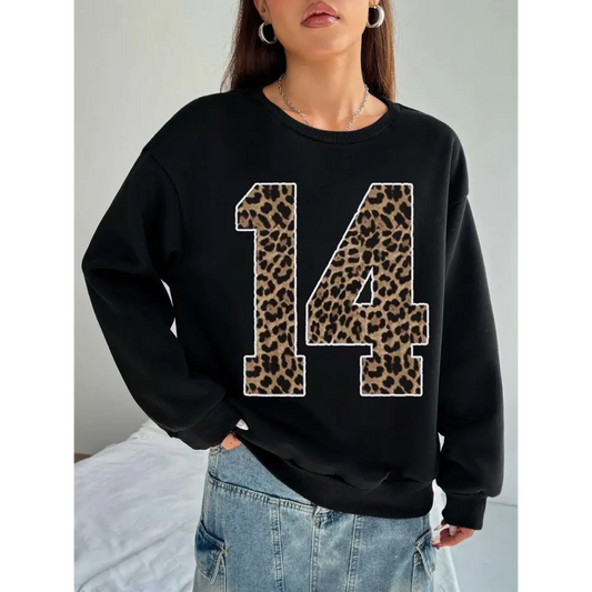 Black Leopard Number 14 Crew Neck Sweatshirt