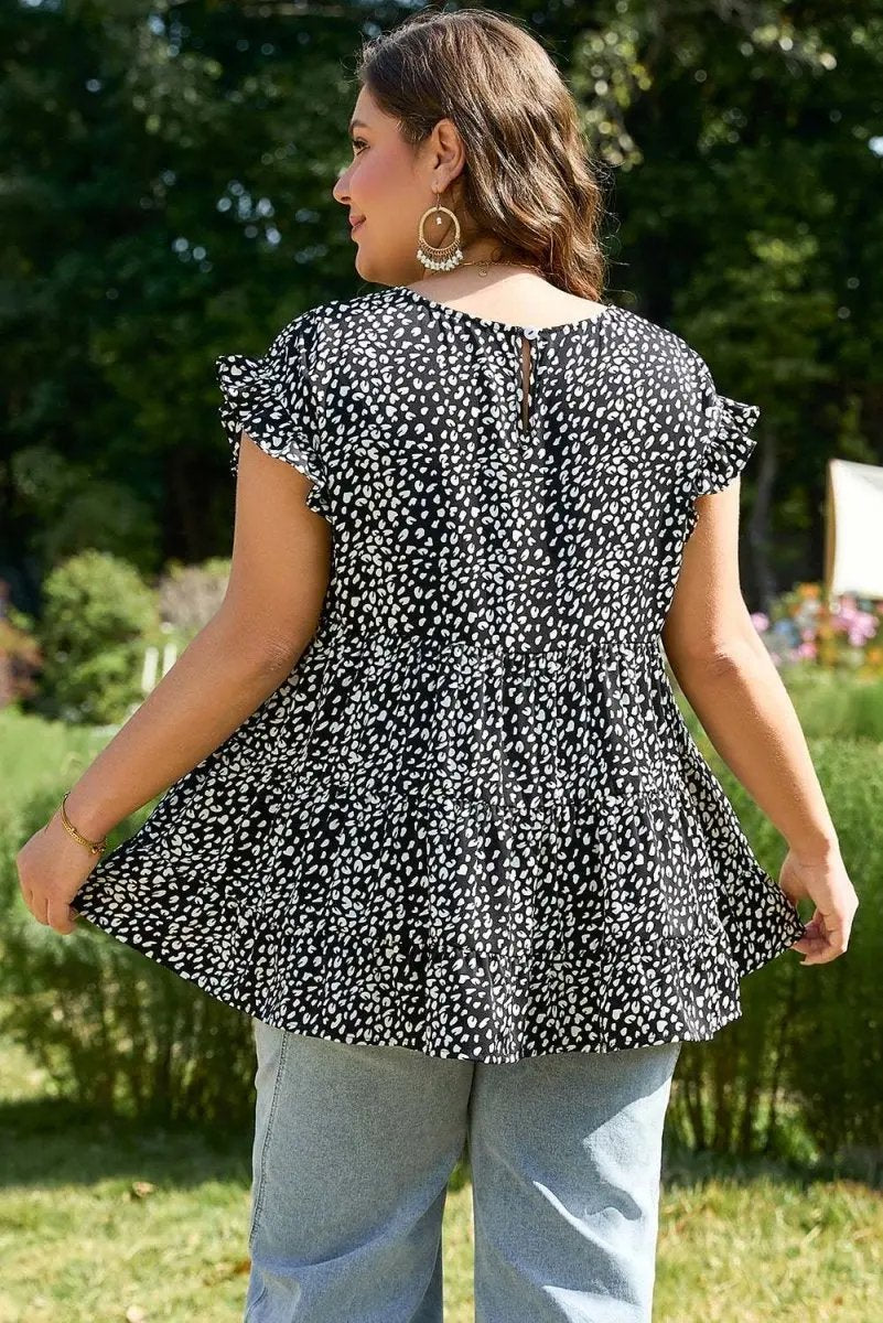 Accessories Love Salve Leopard Print Blouse Women's Plus Size Ruffle Sleeve Top Southern Belle Style