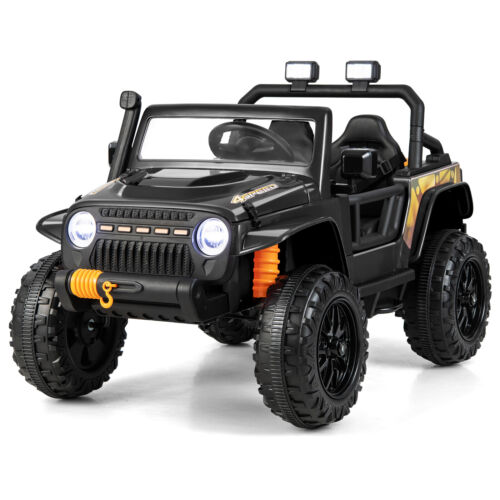 Black Parent-Child Ride On Truck Car with Remote Control, LED Lights, and Music - 12V 10AH