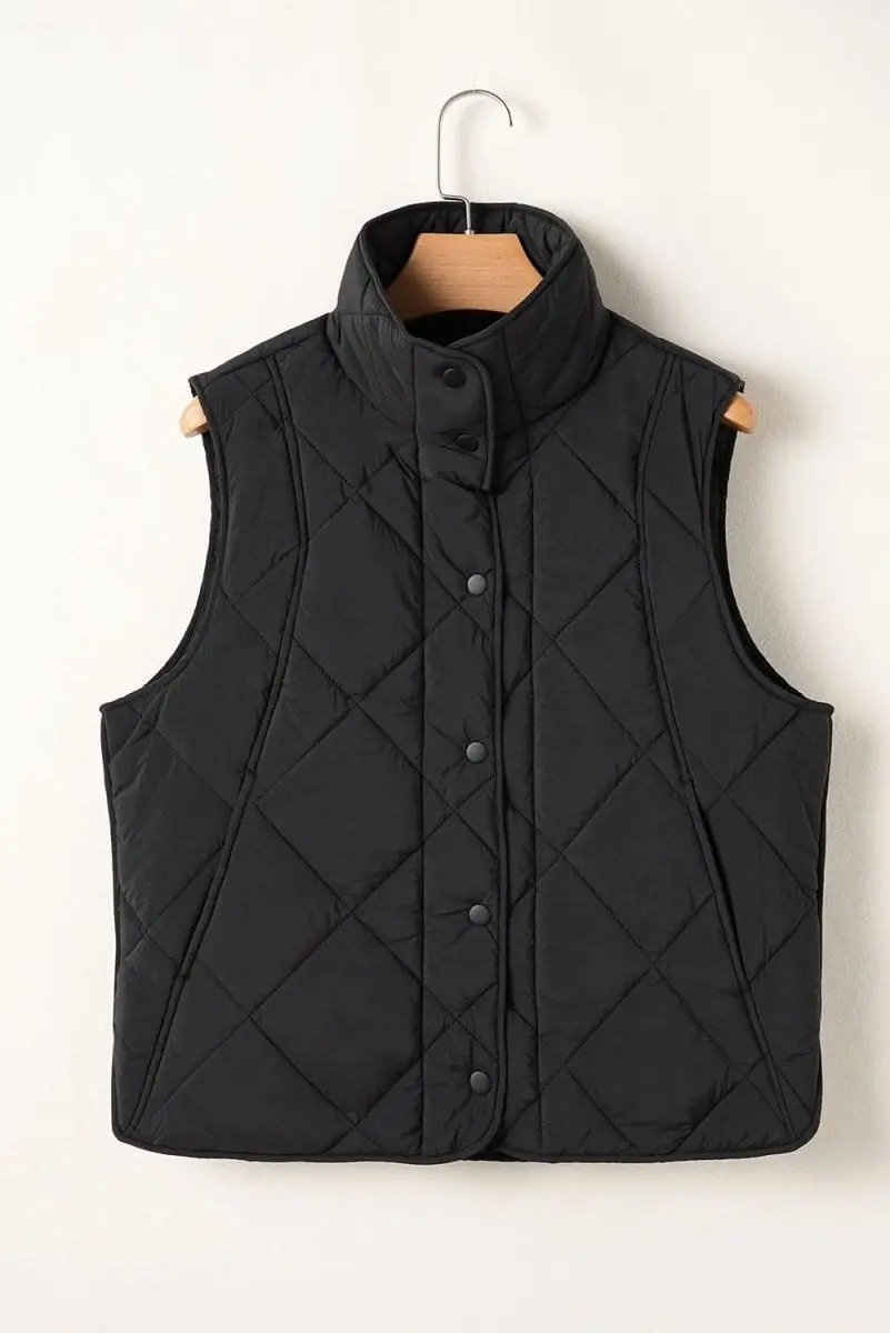 Shirts Love Salve Black Quilted Vest Women's Daily Casual Winter Layering Top