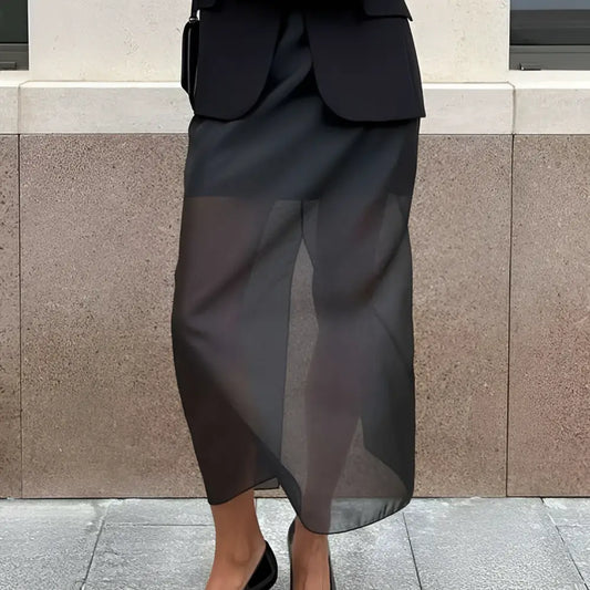 Black Sheer High Waist Slit Sheath Skirt
