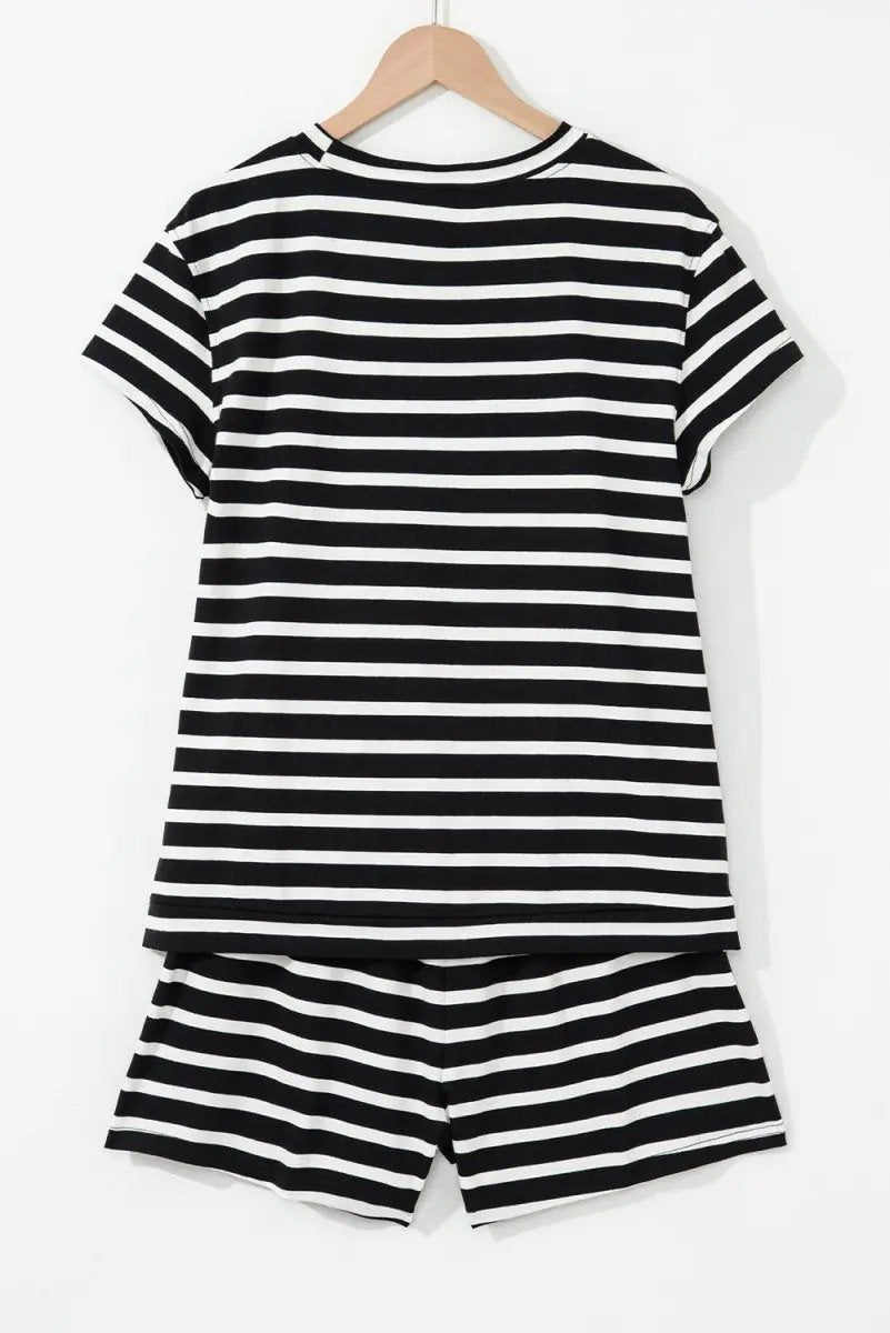 Accessories Love Salve Black White Striped Women's Casual Set Loungewear - Soft & Stylish