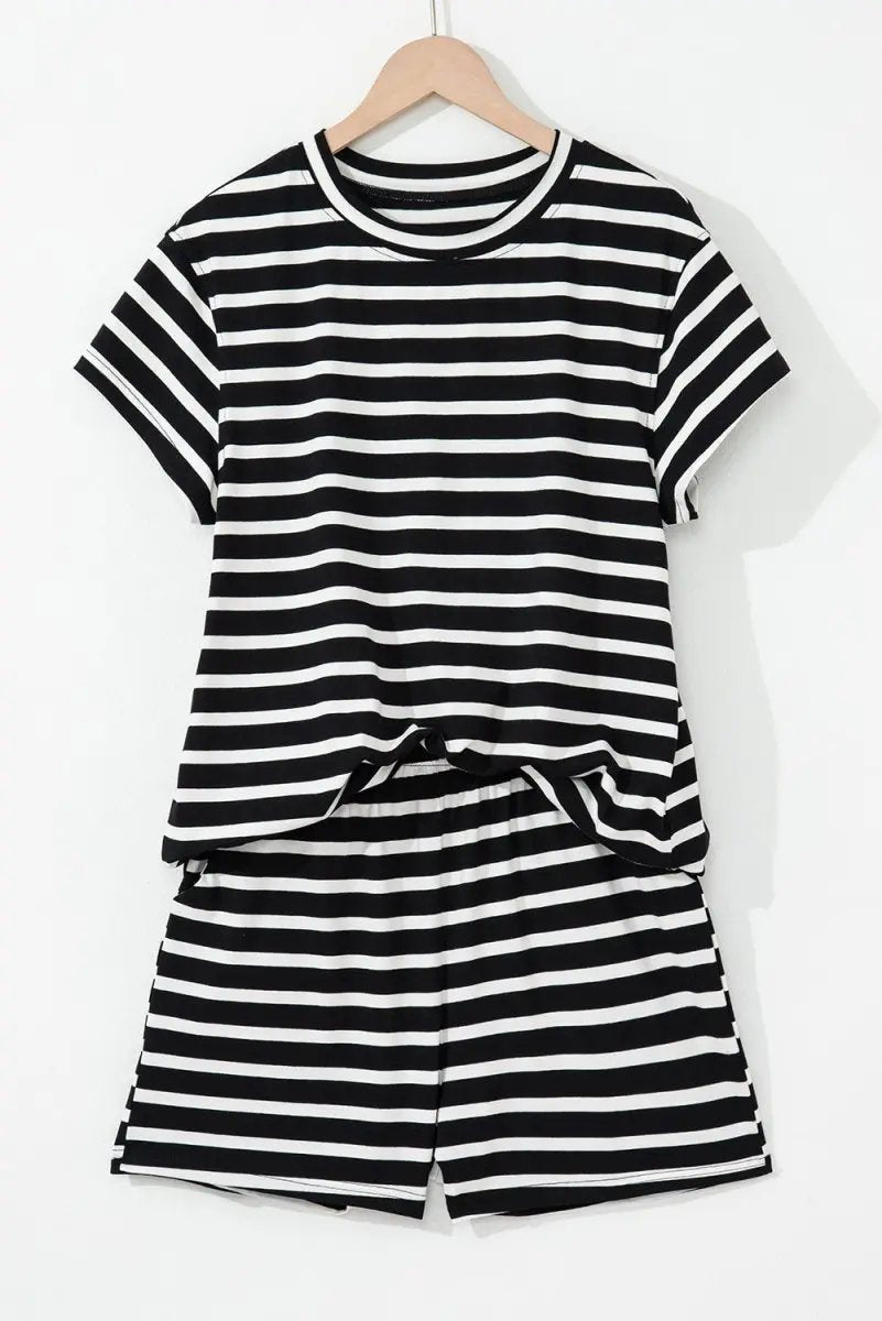 Accessories Love Salve Black White Striped Women's Casual Set Loungewear - Soft & Stylish