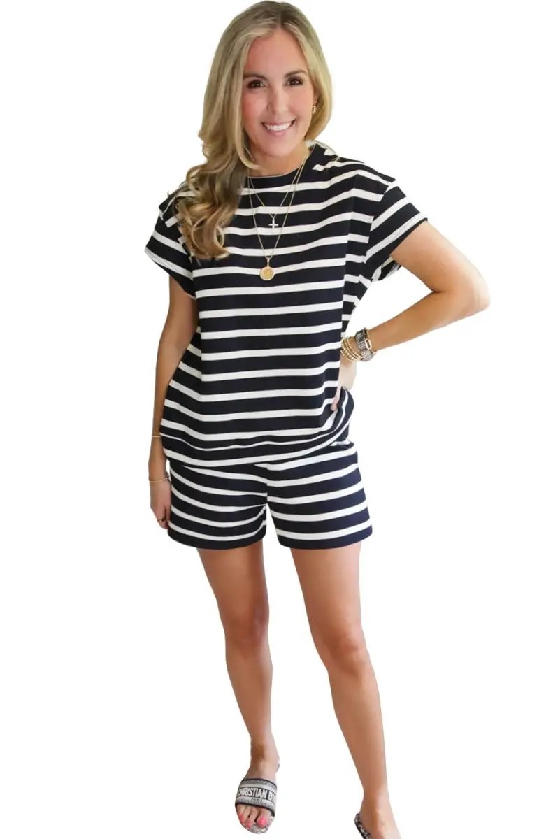 Accessories Love Salve Black White Striped Women's Casual Set Loungewear - Soft & Stylish