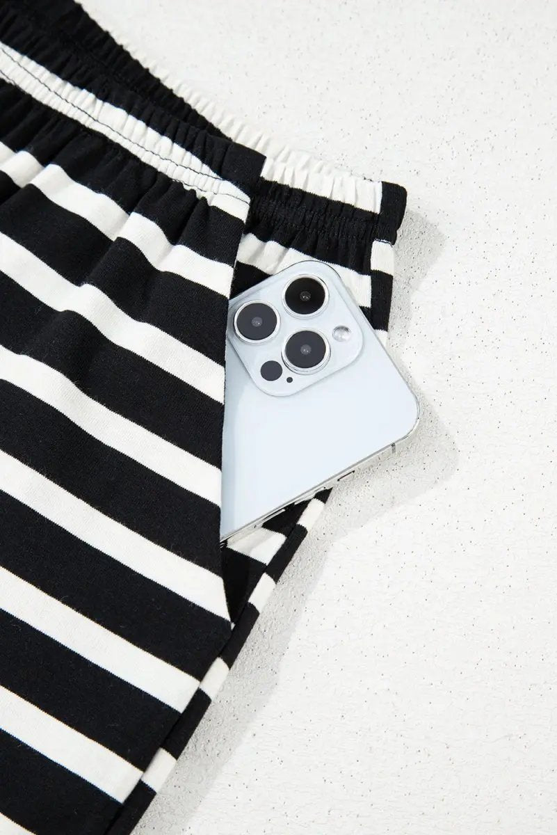 Accessories Love Salve Black White Striped Women's Casual Set Loungewear - Soft & Stylish