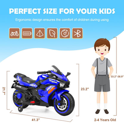 Blue 12V Electric Motorcycle for Kids - Rechargeable 2 Wheel Motorbike