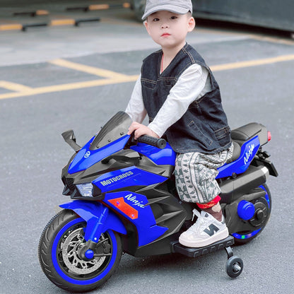Blue 12V Electric Motorcycle for Kids - Rechargeable 2 Wheel Motorbike