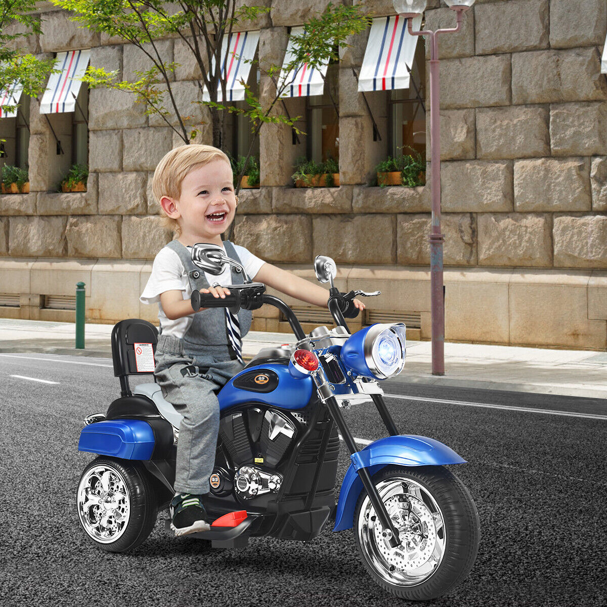 Blue 6V Kids Chopper Motorcycle Trike with Headlight and Horn