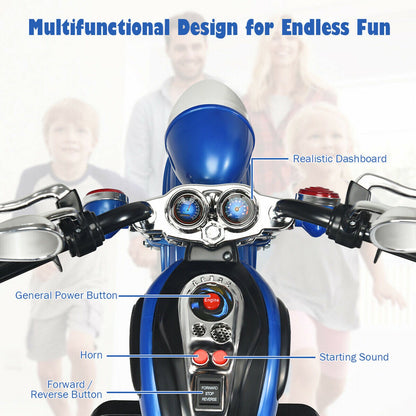 Blue 6V Kids Chopper Motorcycle Trike with Headlight - Fun Ride for Little Ones!