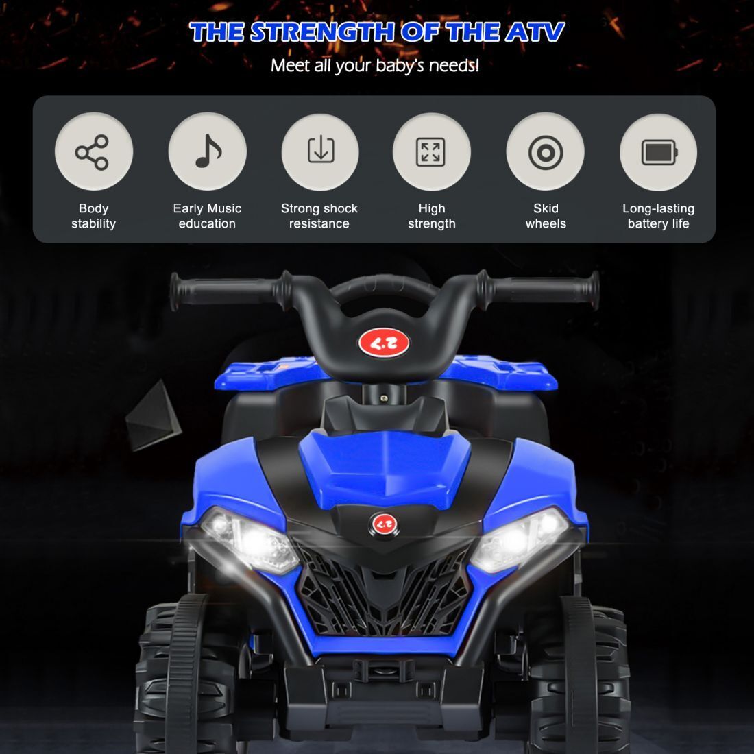 Blue 6V Kids Ride On ATV with MP3 & LED Headlight - 4-Wheeler Quad for Endless Fun!
