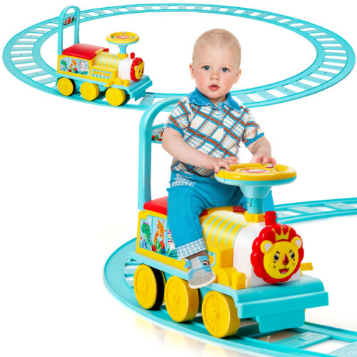 Blue Electric Kids Train Toy with Unique Design & Stickers - 6V Motorized Ride-On