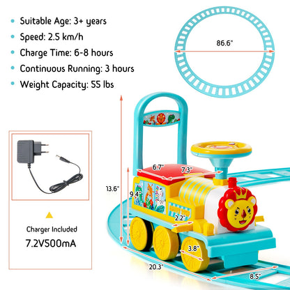 Blue Electric Kids Train Toy with Unique Design & Stickers - 6V Motorized Ride-On