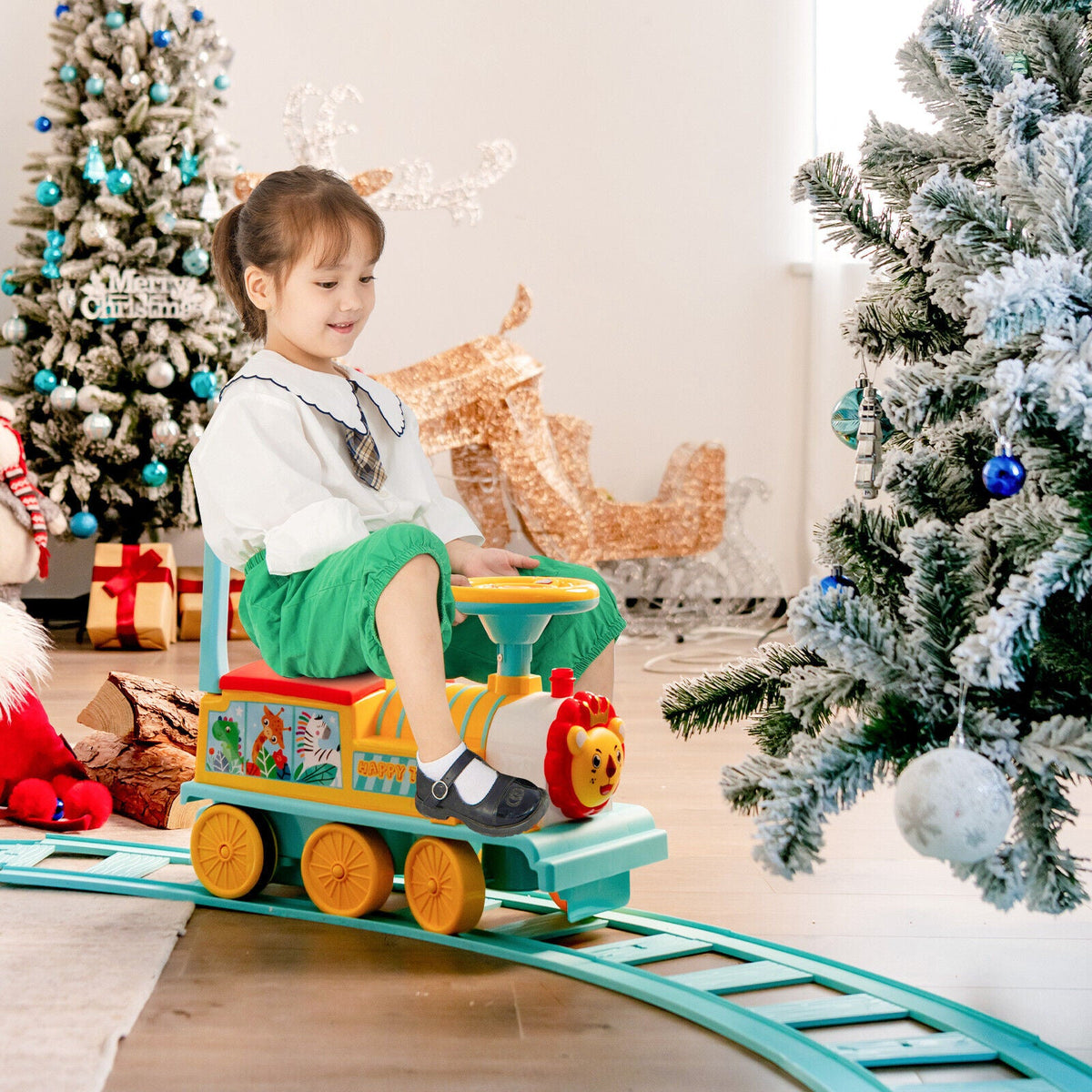 Blue Electric Kids Train Toy with Unique Design & Stickers - 6V Motorized Ride-On