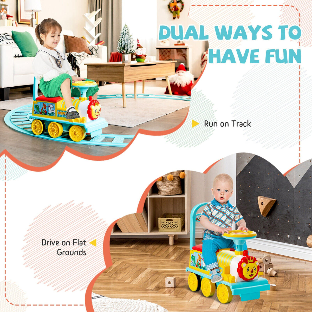 Blue Electric Kids Train Toy with Unique Design & Stickers - 6V Motorized Ride-On