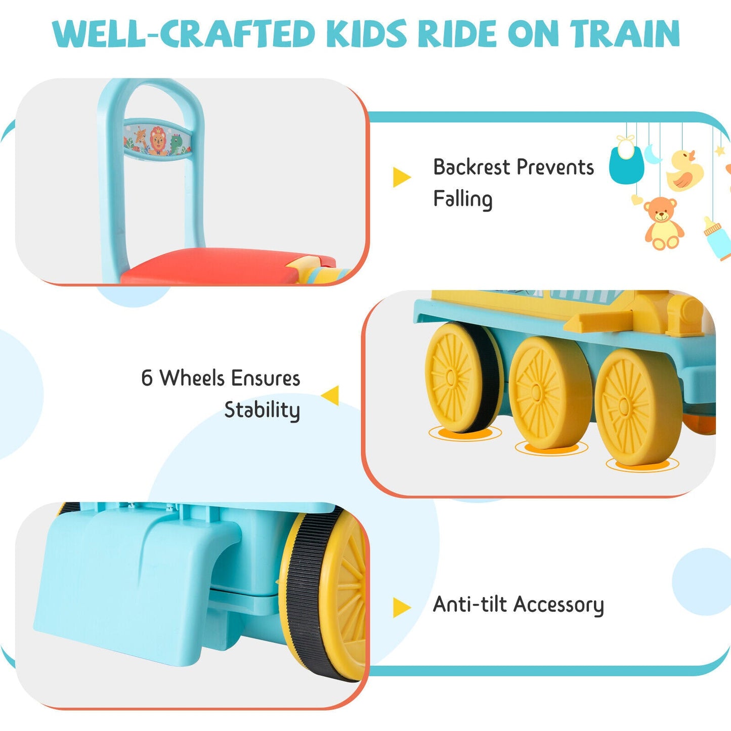 Blue Electric Kids Train Toy with Unique Design & Stickers - 6V Motorized Ride-On