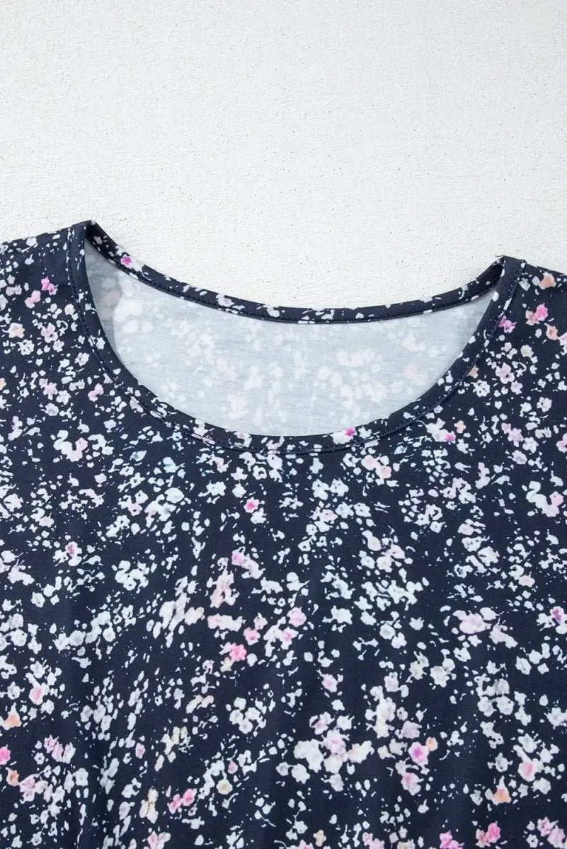 Love Salve Floral Patchwork Blouse With Ruffled Hem — Women's Fall Top