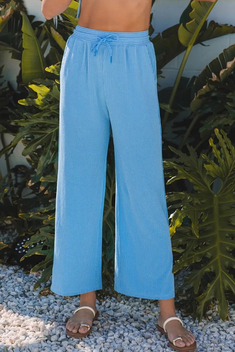 Pants Love Salve Blue Knit Set Women's Daily Wear Lounge Set Comfy, Summer