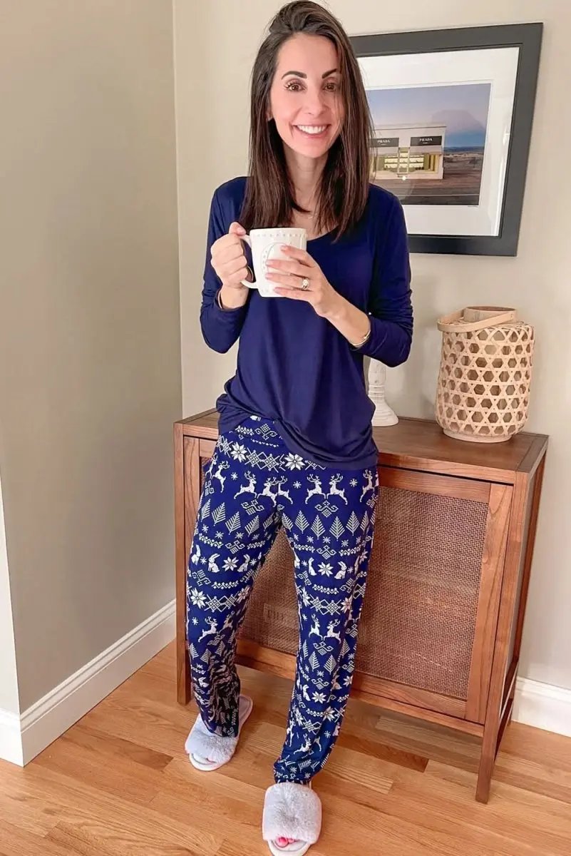 Pants Love Salve Blue Lounge Set Women's Christmas Pajamas Cozy Winter Outfit