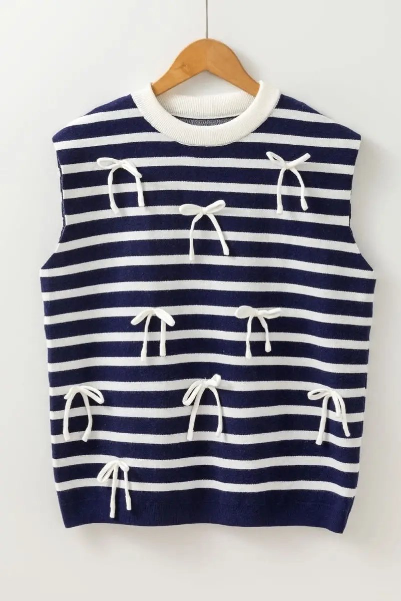 Love Salve Blue Stripe Knit Sweater Vest Sleeveless