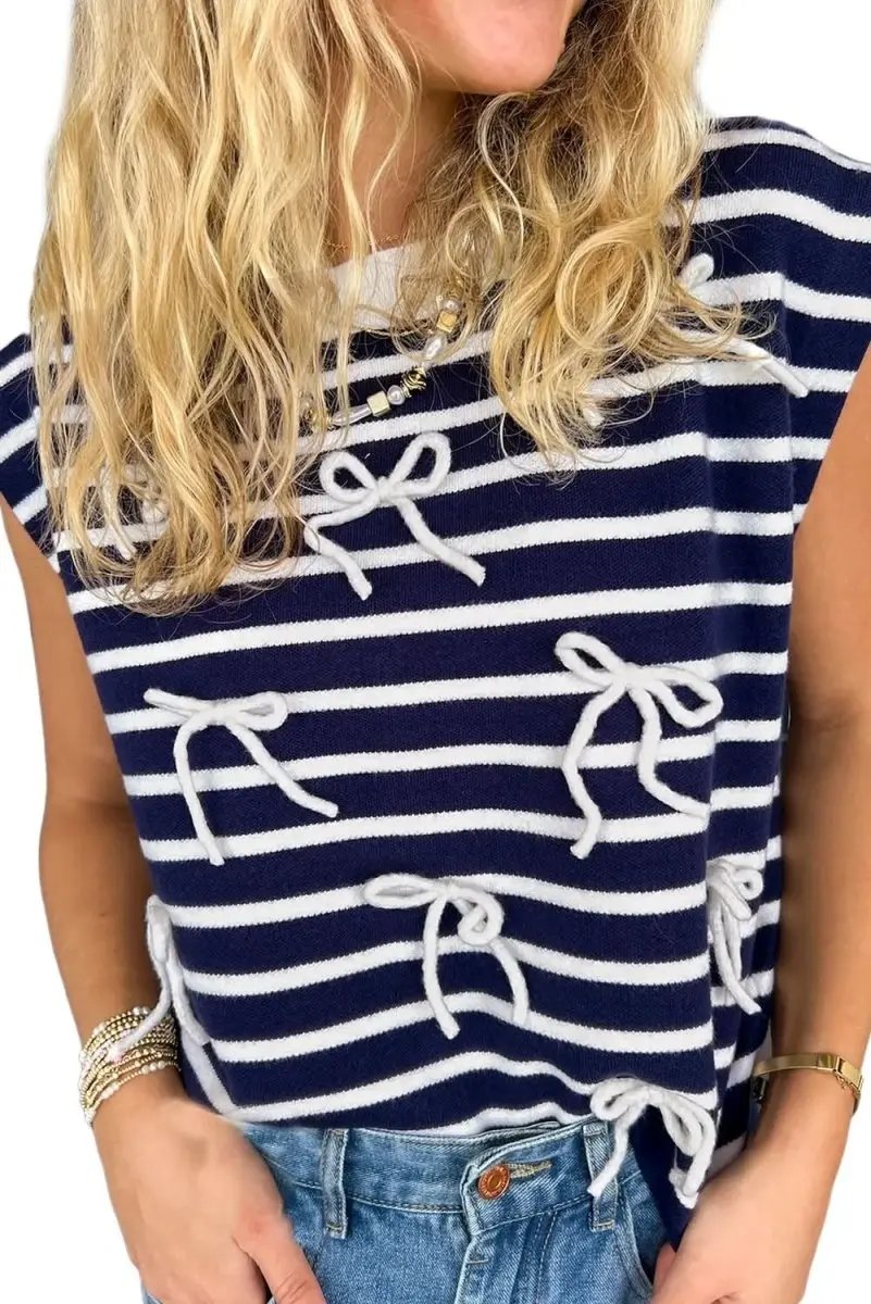 Love Salve Blue Stripe Knit Sweater Vest Sleeveless