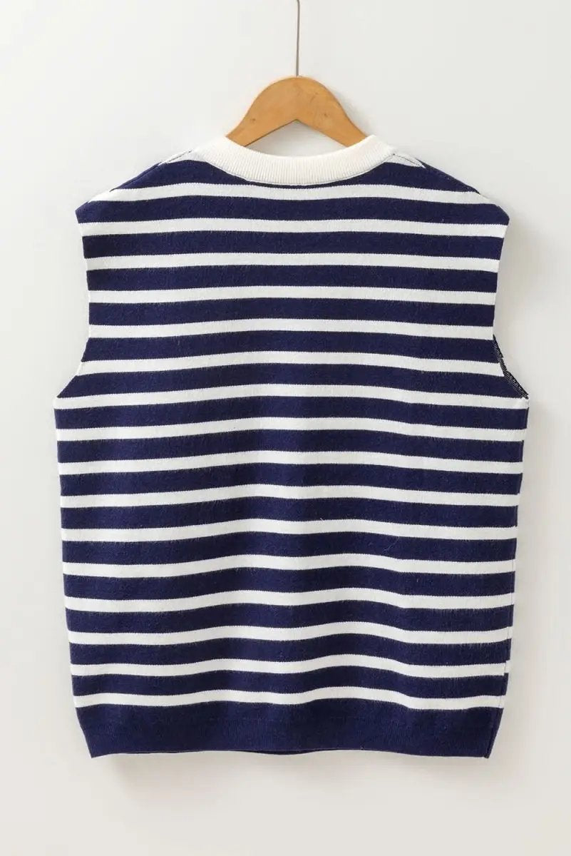 Love Salve Blue Stripe Knit Sweater Vest Sleeveless