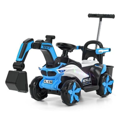 Bluetooth-Enabled Electric Excavator Toy Car for Kids with Helmet and Rear Attachment