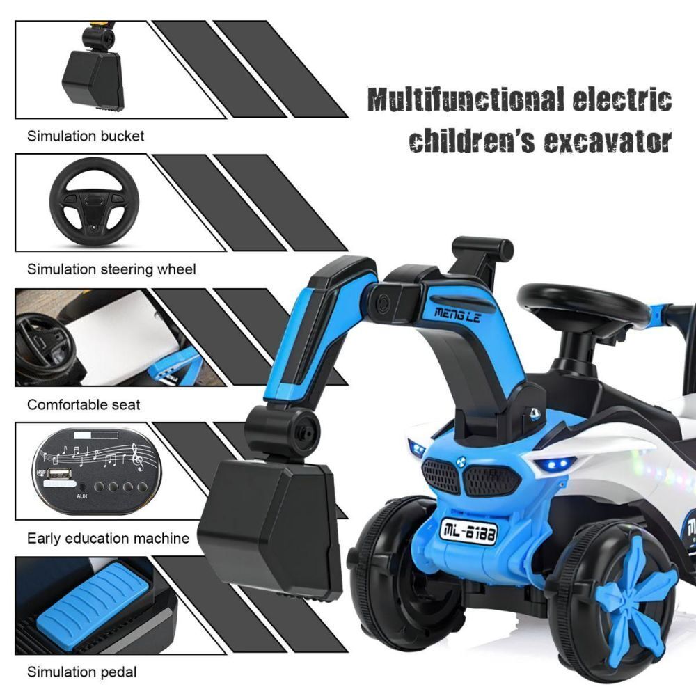 Bluetooth-Enabled Electric Excavator Toy Car for Kids with Helmet and Rear Bucket Attachment