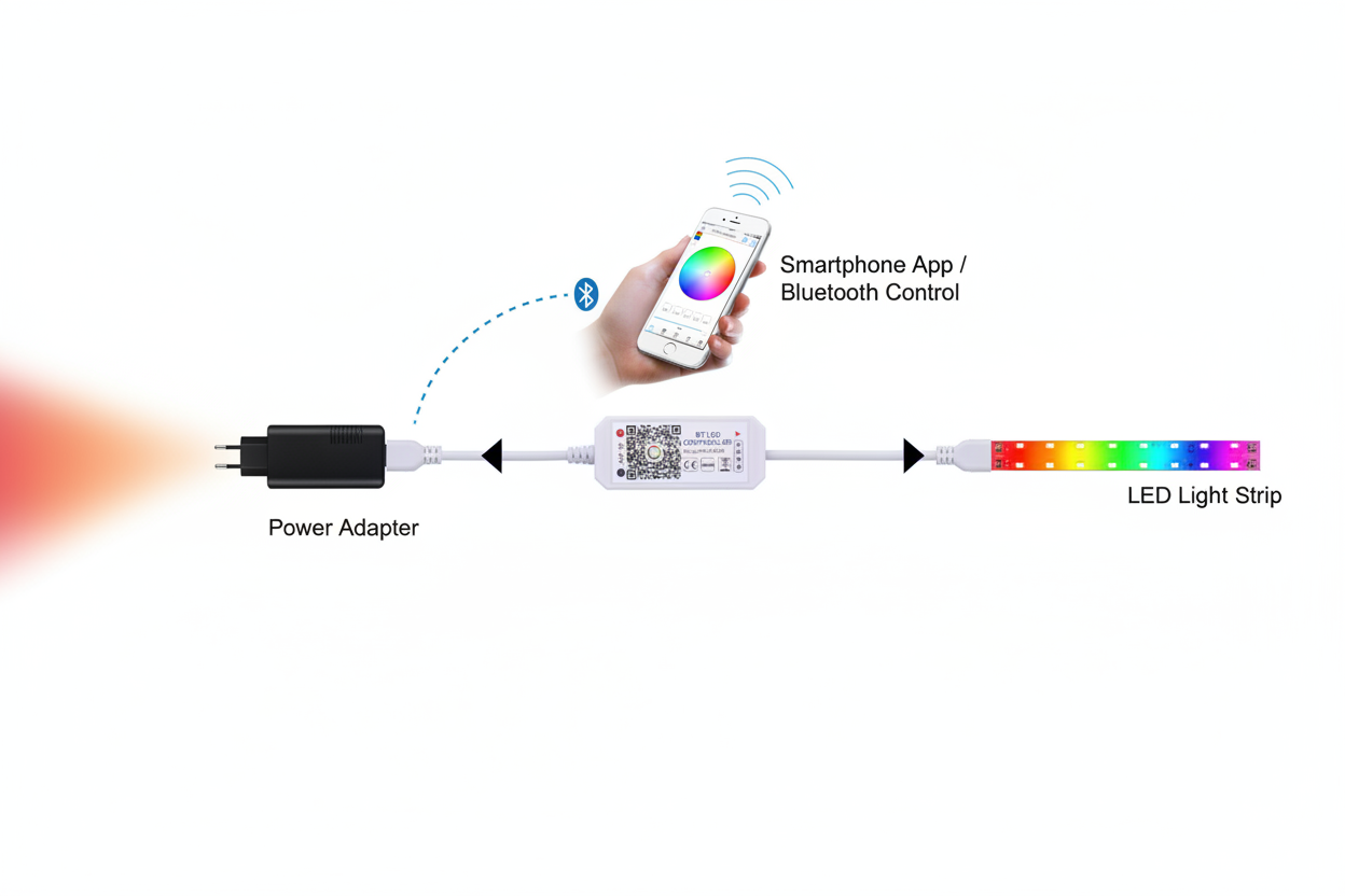 Color Changing Bluetooth Music Controller Light Strip for Ambient Lighting and Sound Sync