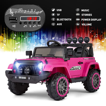 Bluetooth Remote Control Pink Jeep Ride On Car for Kids with USB and 12V Battery