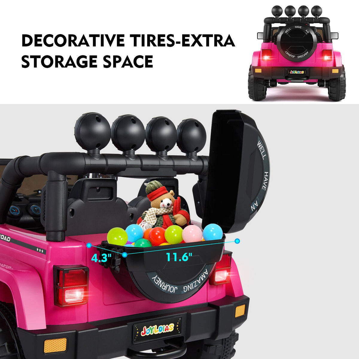 Bluetooth Remote Control Pink Jeep Ride On Car for Kids with USB and 12V Battery
