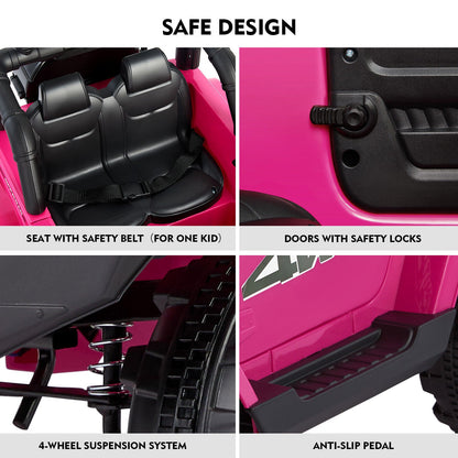 Bluetooth Remote Control Pink Jeep Ride On Car for Kids with USB and 12V Battery