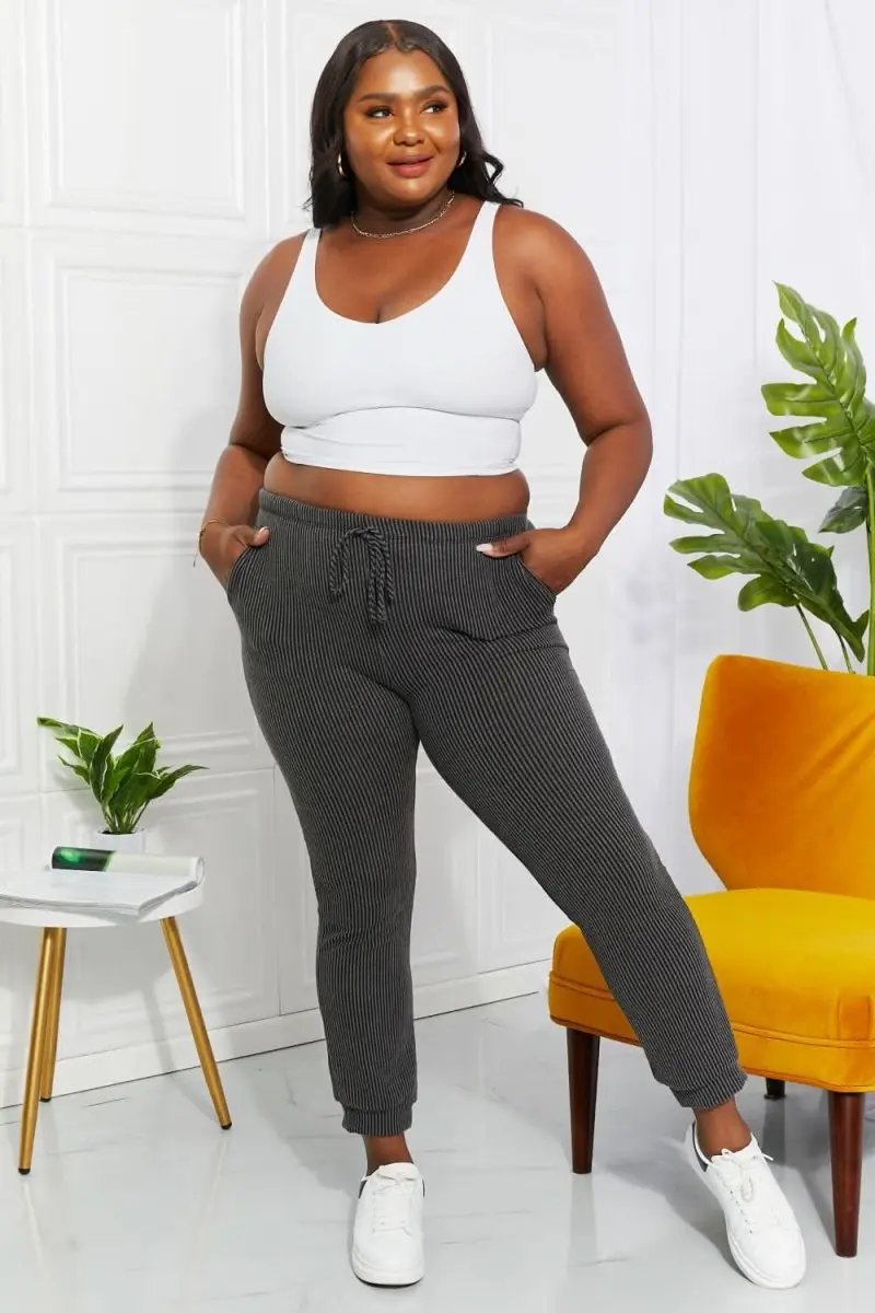 Lovesalve WS Ribbed Joggers Women's Loungewear Casual Full Size Easy Living Pants