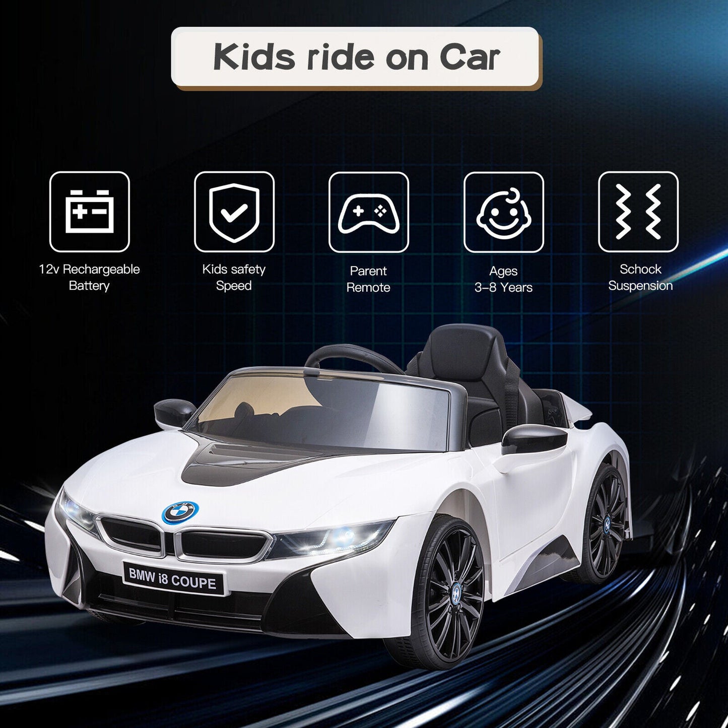 BMW i8 Coupe 12V Kids Ride-On Toy Car with Remote Control - Electric Vehicle for Endless Fun!