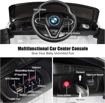 BMW I8 Electric Ride-On Car for Kids with Remote Control and MP3 Player - White