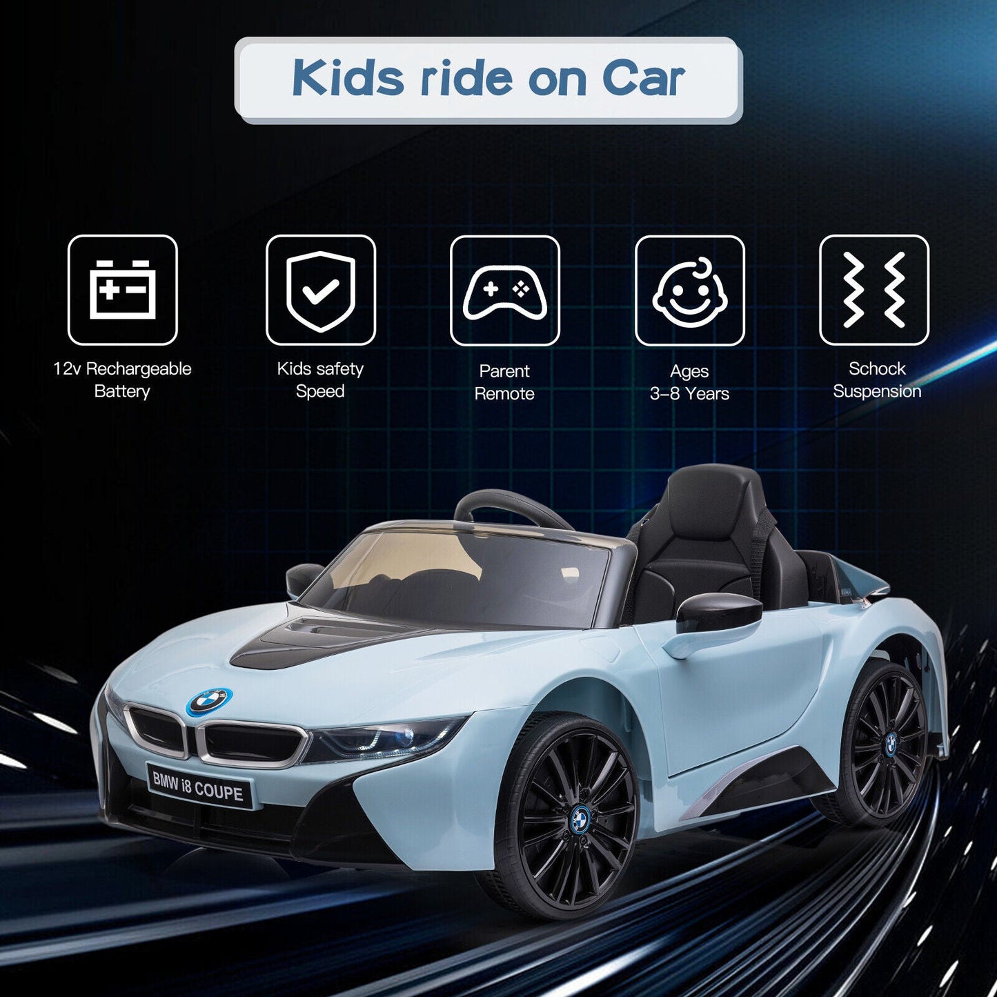 BMW i8 Licensed 12V Electric Ride-On Car for Kids with Remote Control