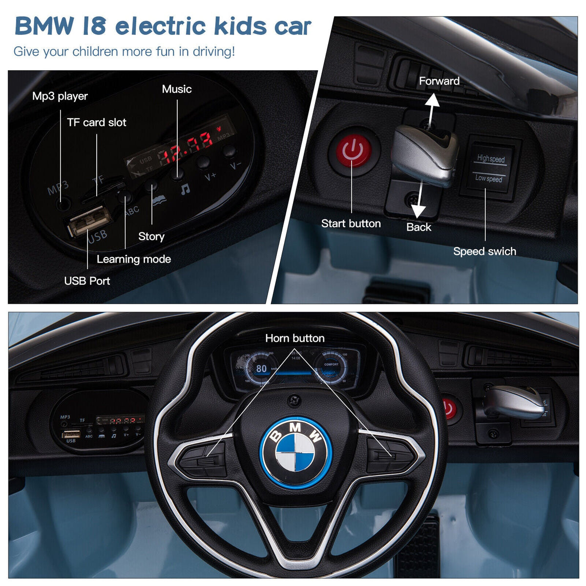 BMW i8 Licensed 12V Electric Ride-On Car for Kids with Remote Control