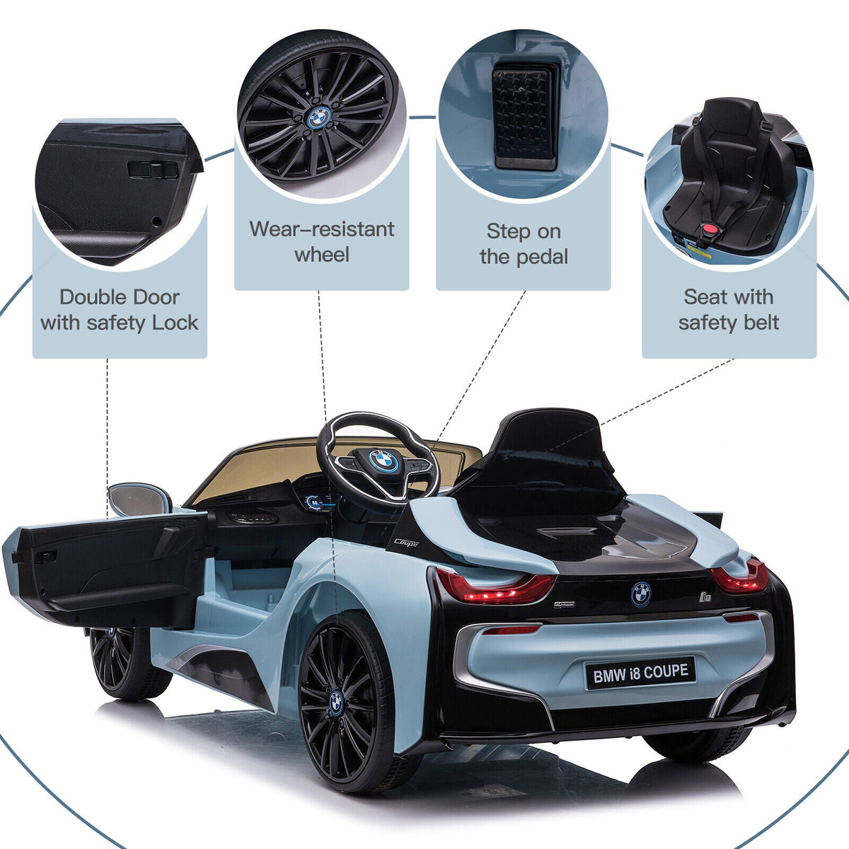 BMW i8 Electric Licensed Ride-On Car for Kids with 12V Battery and Remote Control