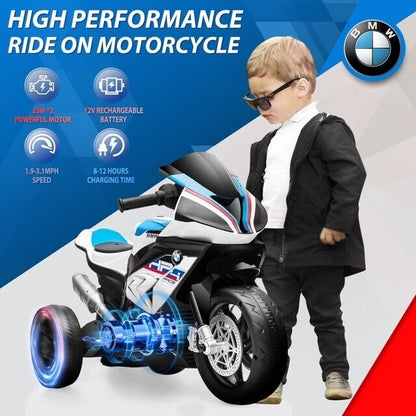 BMW Kids Electric Motorcycle - 12V Battery Powered Ride-On Bike in Sleek Black Design