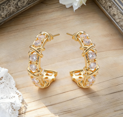 Light Luxury Zircon Color-Block Cross Hoop Earrings