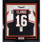 Framed Autographed/Signed Bob Bobby Clarke 35x39 Philadelphia Black Hockey Jersey JSA COA