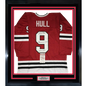 Framed Autographed/Signed Bobby Hull HOF 1983 The Golden Jet 35x39 Chicago Red Hockey Jersey JSA COA