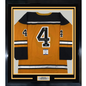 Framed Autographed/Signed Bobby Orr 35x39 Boston Yellow Hockey Jersey Beckett BAS & GNR COA
