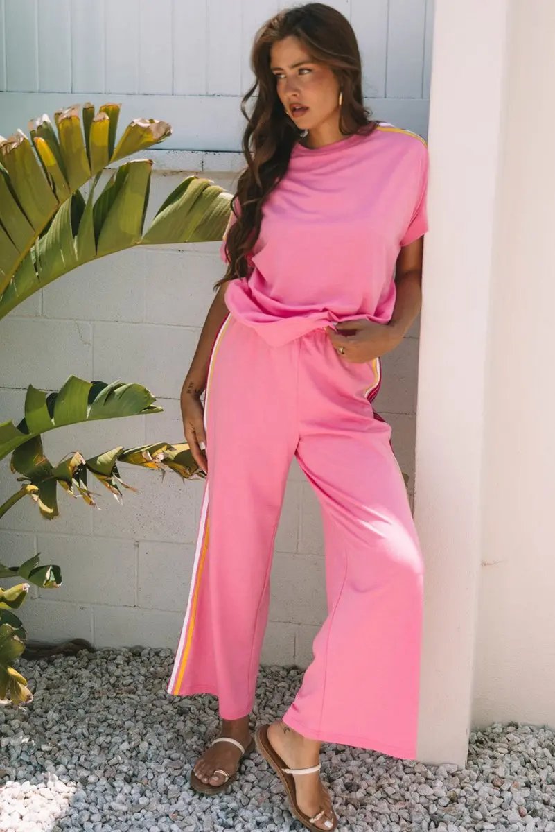Love Salve Color Block Set Women's Daily Wear T-Shirt & Pants: Comfy & Casual