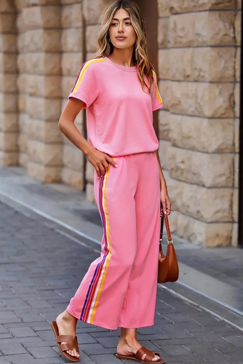 Love Salve Color Block Set Women's Daily Wear T-Shirt & Pants: Comfy & Casual