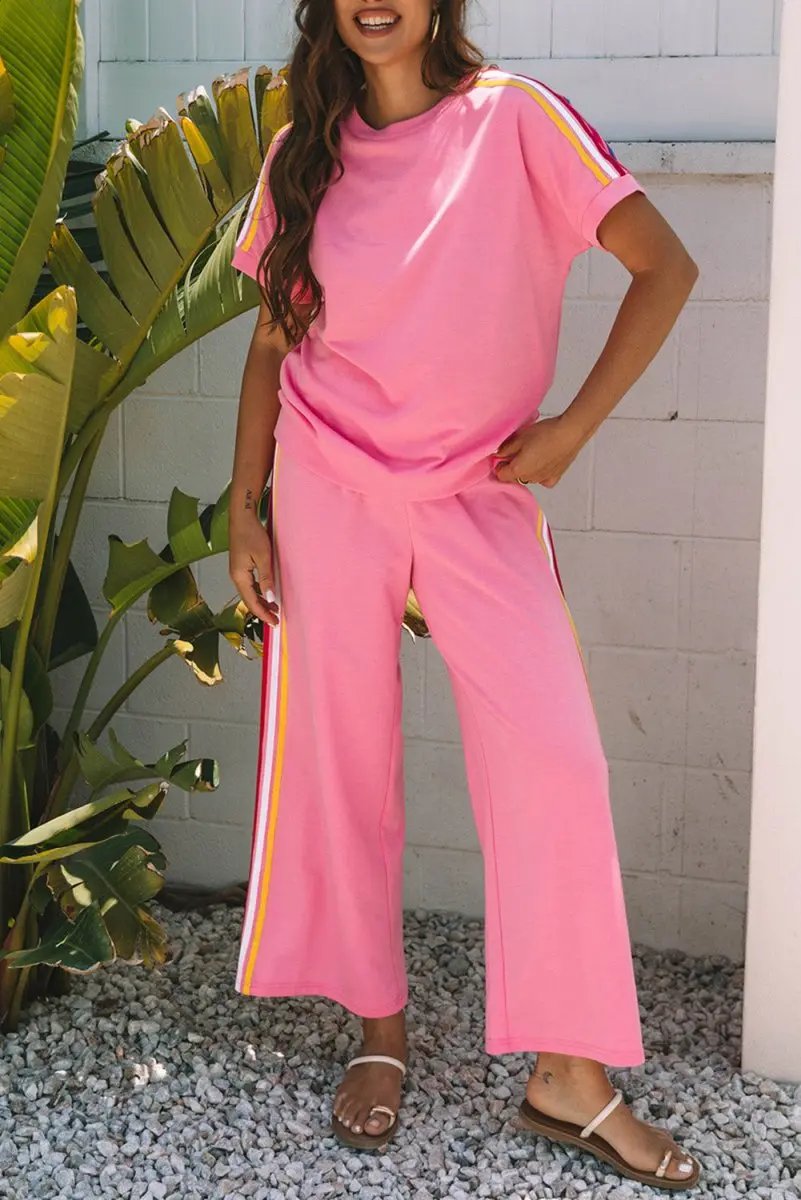 Love Salve Color Block Set Women's Daily Wear T-Shirt & Pants: Comfy & Casual