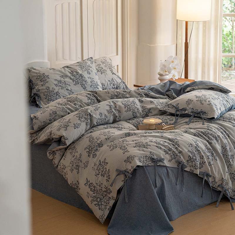 Bonnie Ribbon Bow Tie Floral Bedding Set / Brown